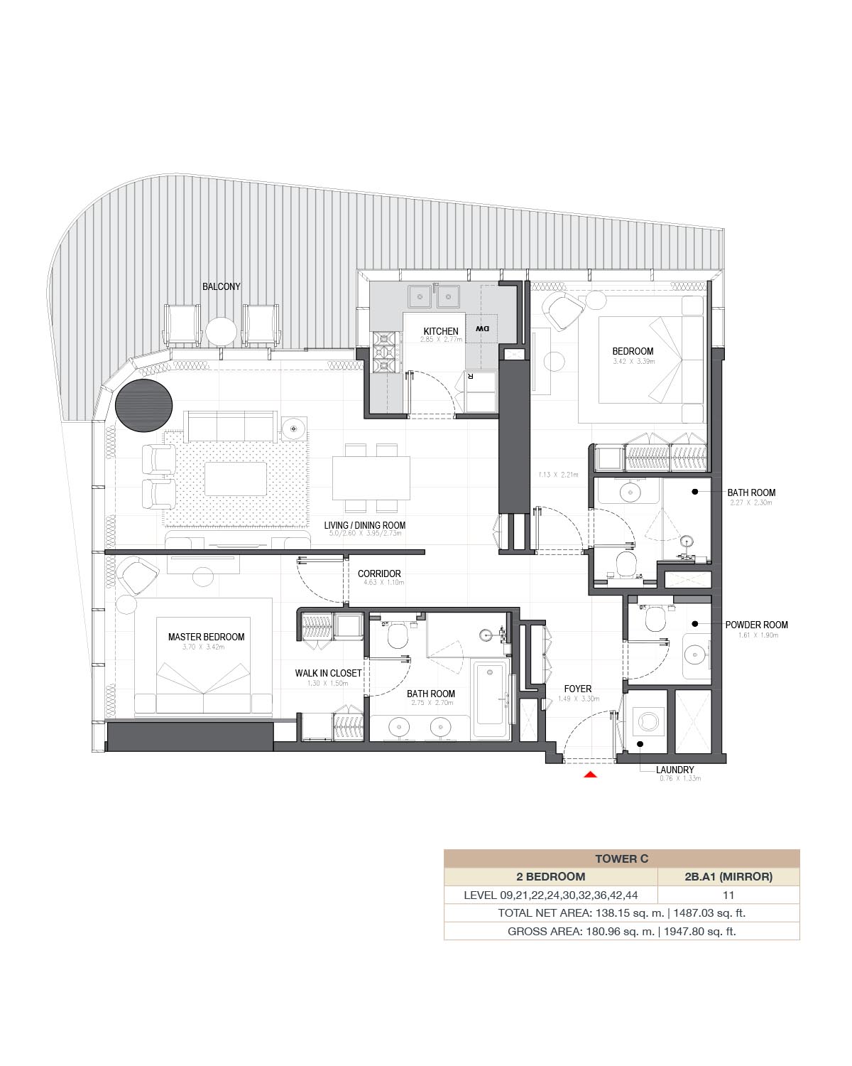 Alef Linar 2 Bedroom Floor Plan